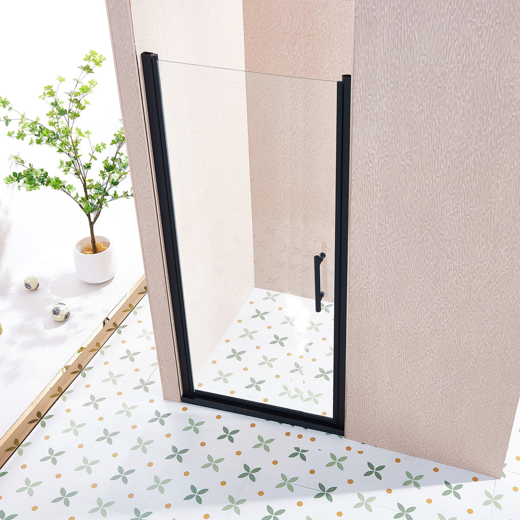 34-35.5in W x 75in H Pivot Single Swing Shower Door, Matte Black, 6mm Glass