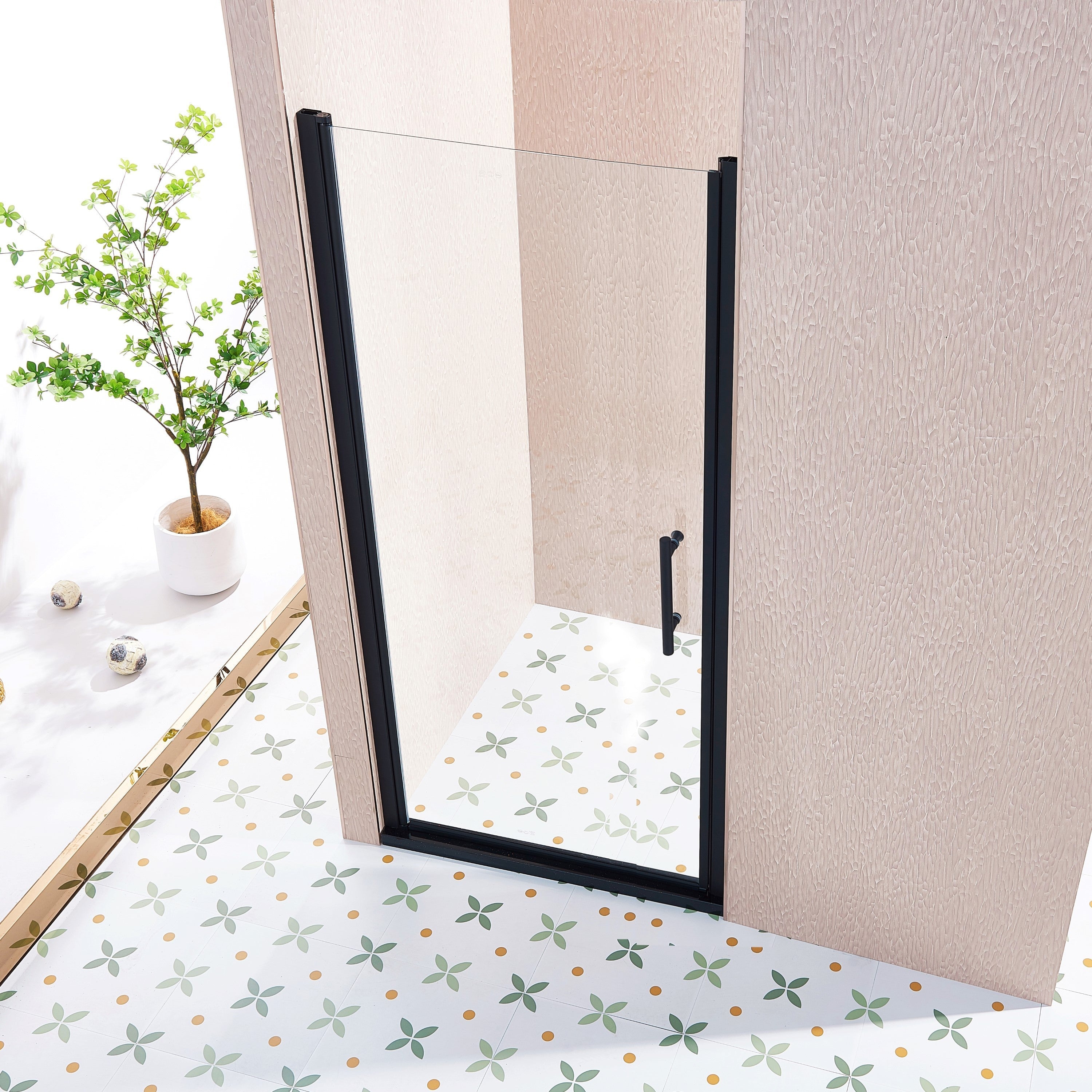 34-35.5in W x 75in H Pivot Single Swing Shower Door, Matte Black, 6mm Glass