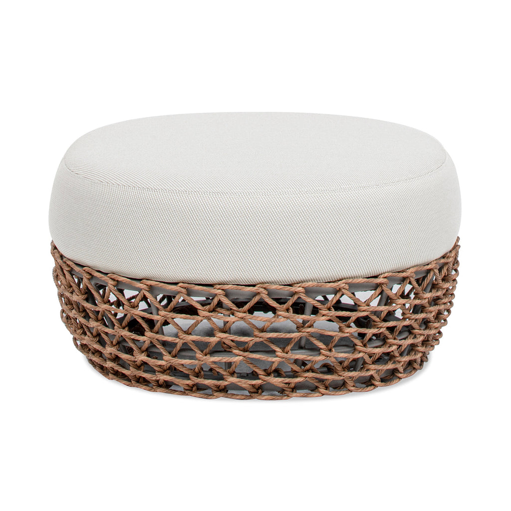 Outdoor Round Ottoman Wicker Beige Wheat Cushion 25in Foam Filled