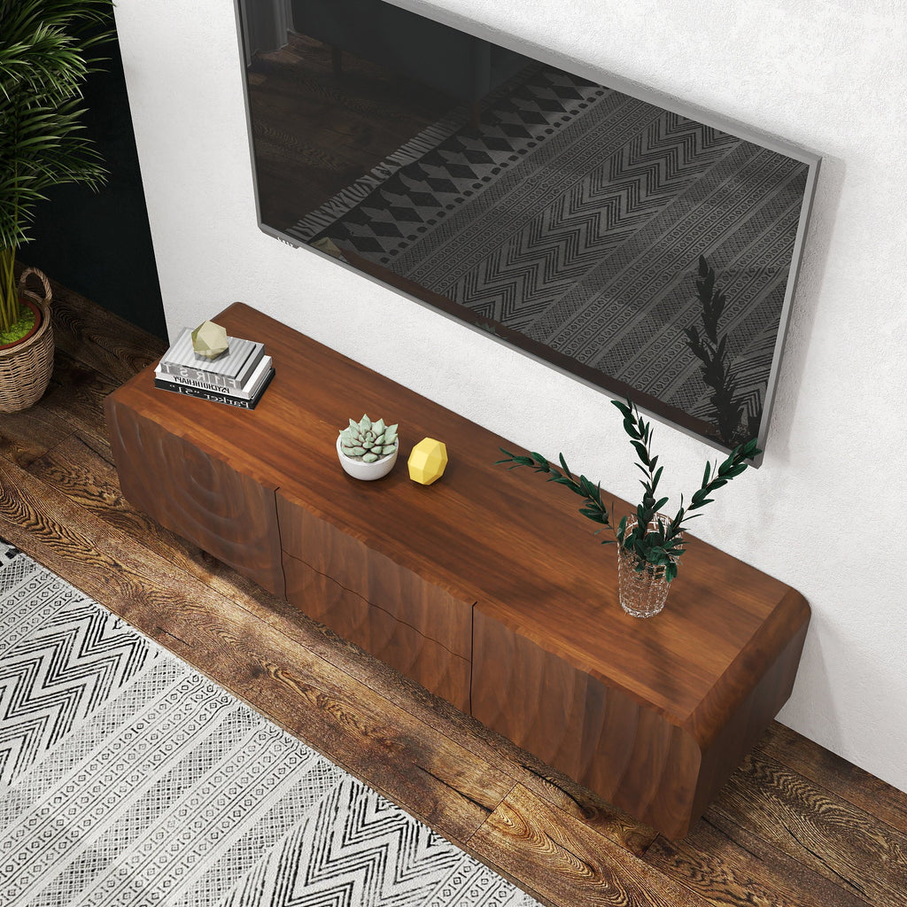 TV Stand Floating Base Spiral Wave Walnut for 60" TVs