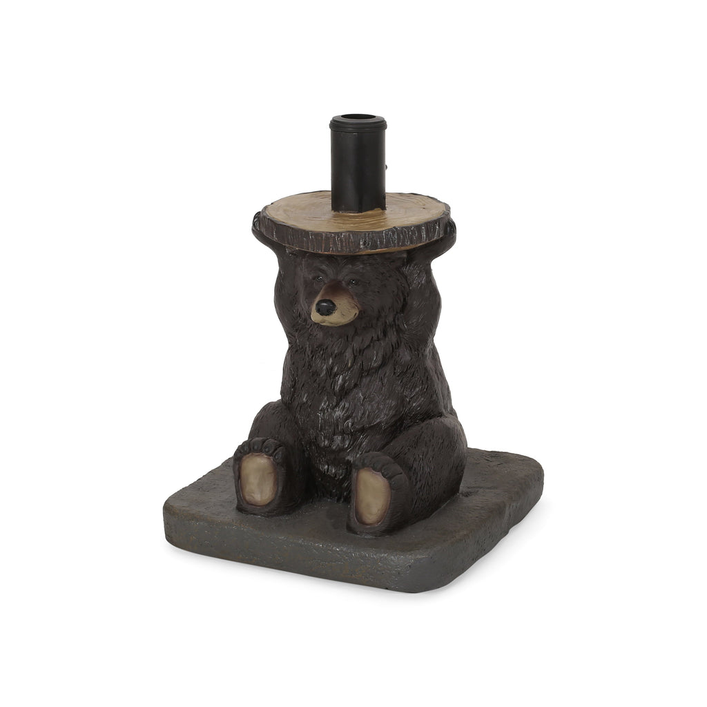Patio Umbrella Base Bear Shape Concrete Dark Brown 13.5x18 In 56 LB