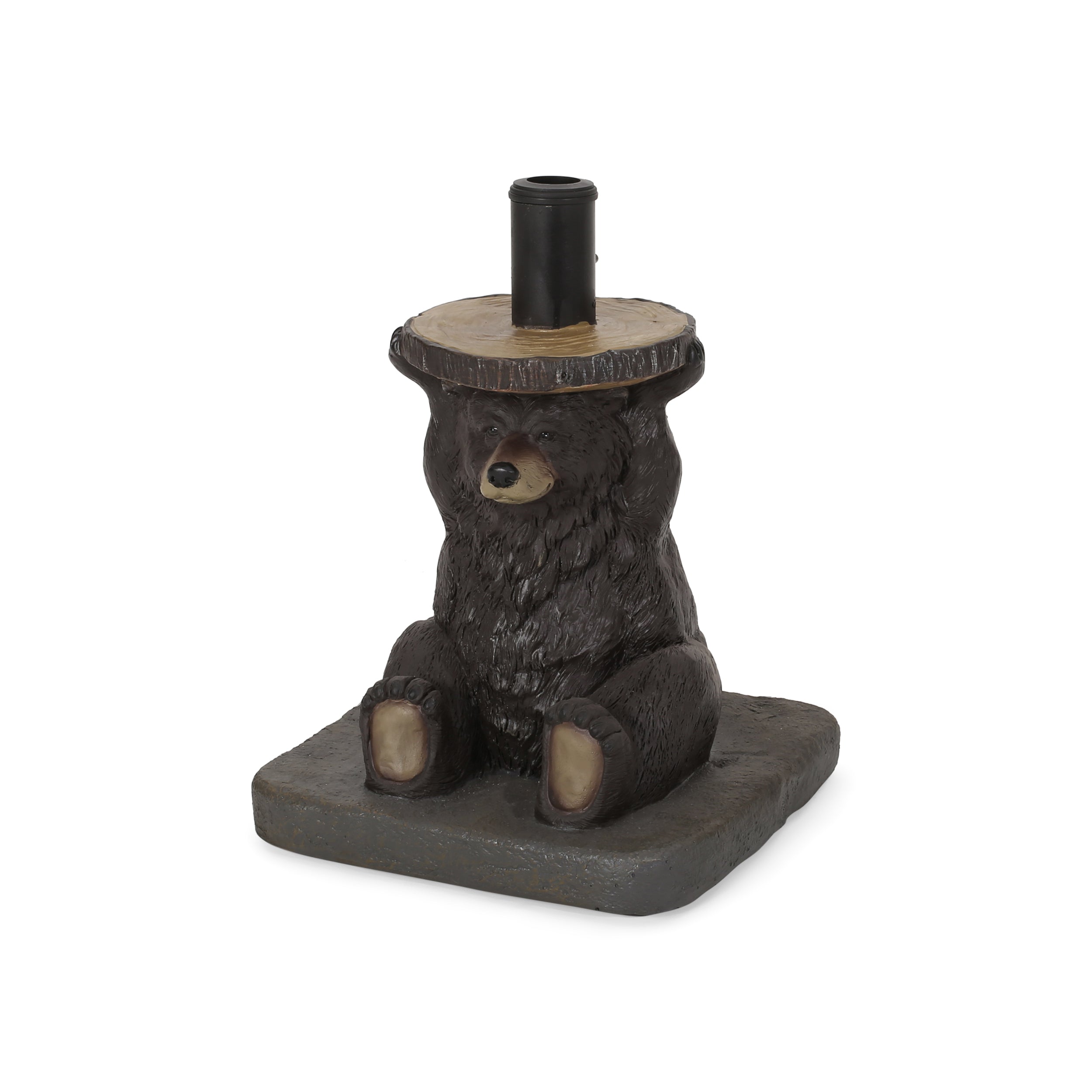Patio Umbrella Base Bear Shape Concrete Dark Brown 13.5x18 In 56 LB