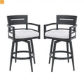 Outdoor Bar Stool Aluminum Black Swivel Footrest 360 Cushion Set of 2