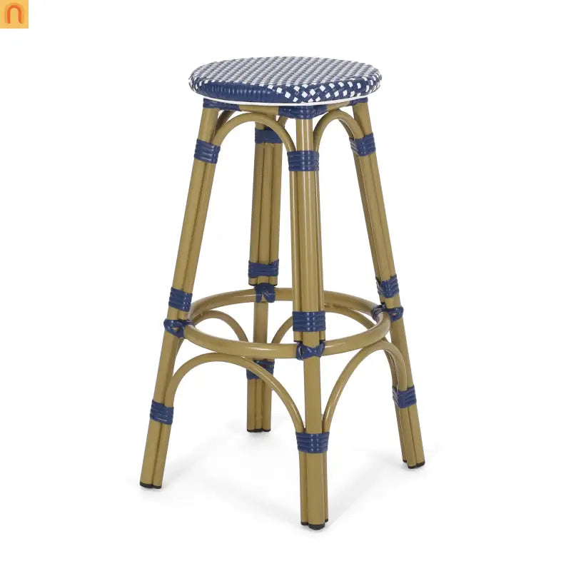 Outdoor Bar Stool PE Rattan 29.5" Navy Blue Set of 2