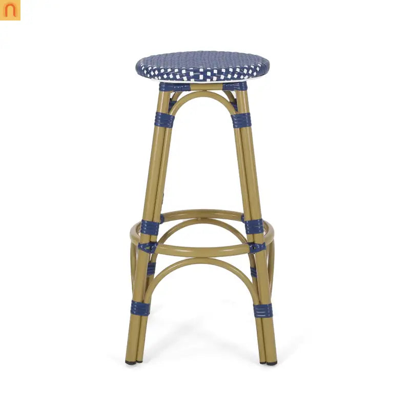 Outdoor Bar Stool PE Rattan 29.5" Navy Blue Set of 2