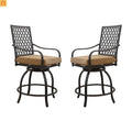 Outdoor Swivel Bar Stool Set Metal Khaki Cushion 360 Degree Set of 2