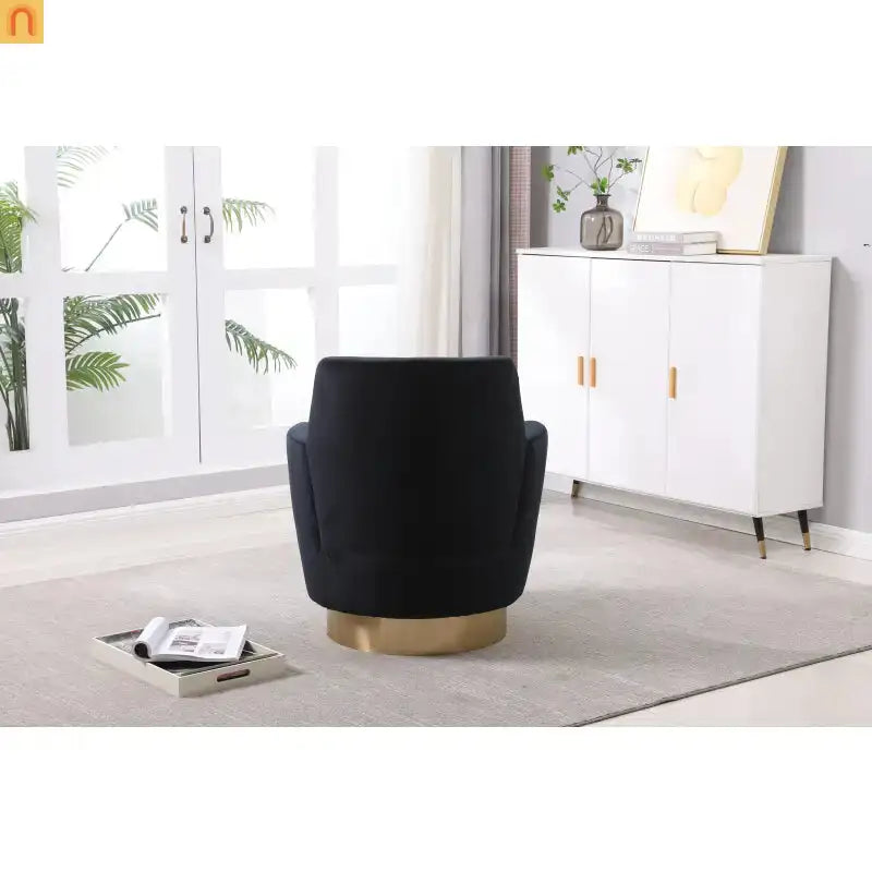 Accent Chair Barrel Swivel Velvet Charcoal Gold Base 300 lb 29in