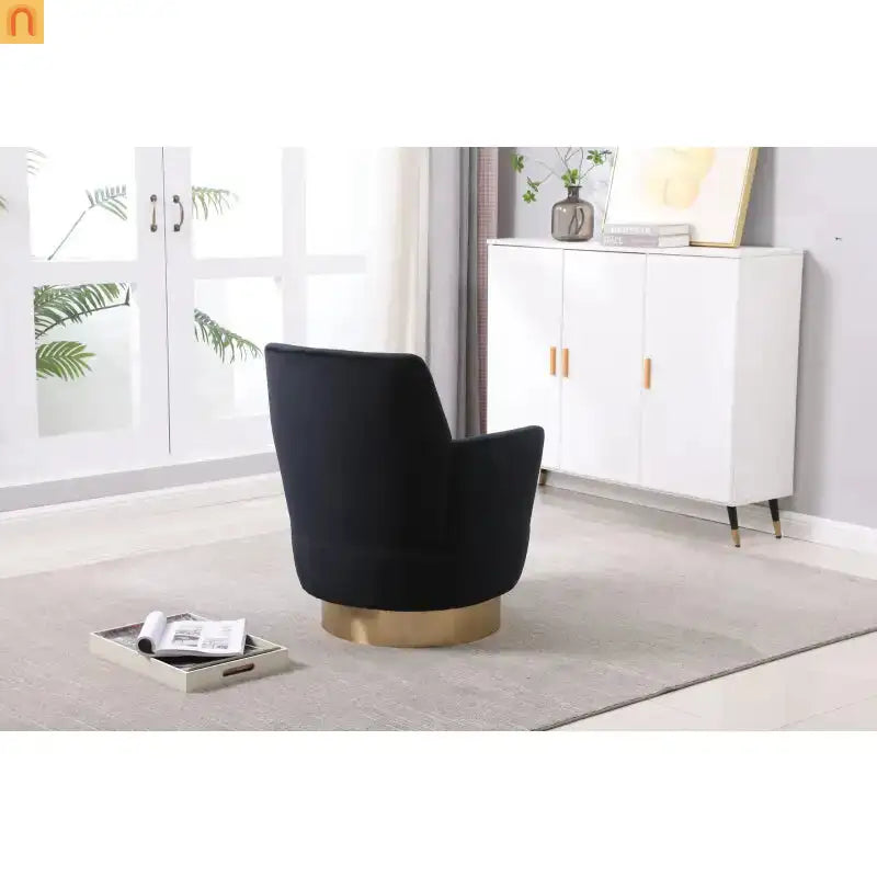 Accent Chair Barrel Swivel Velvet Charcoal Gold Base 300 lb 29in