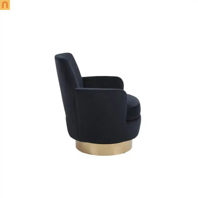 Accent Chair Barrel Swivel Velvet Charcoal Gold Base 300 lb 29in