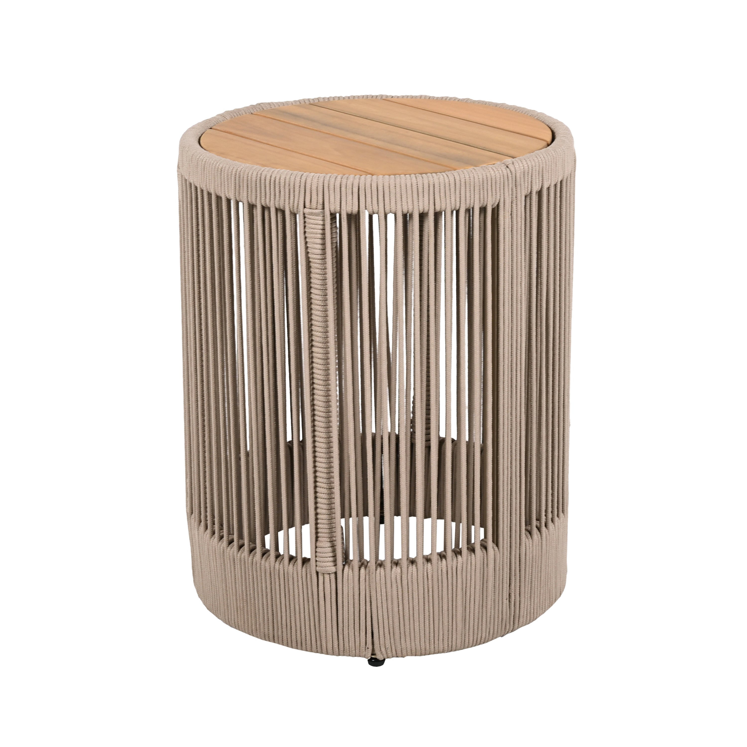 Outdoor Rattan rope & Acacia Wood Side Table - Patio Balcony Furniture for