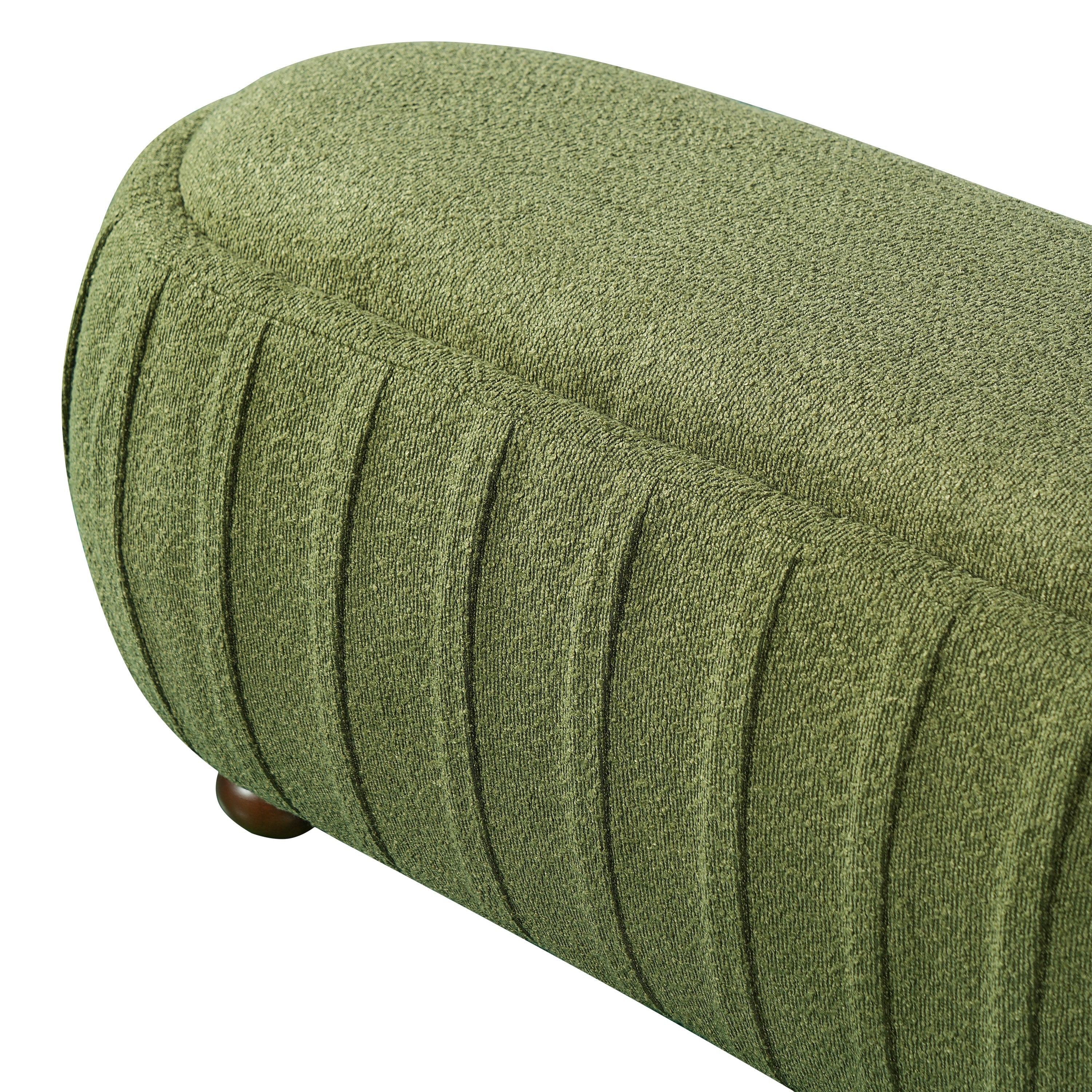 Upholstered Oval Ottoman Olive Green Boucle Rubberwood Legs 50x17.95x16.34