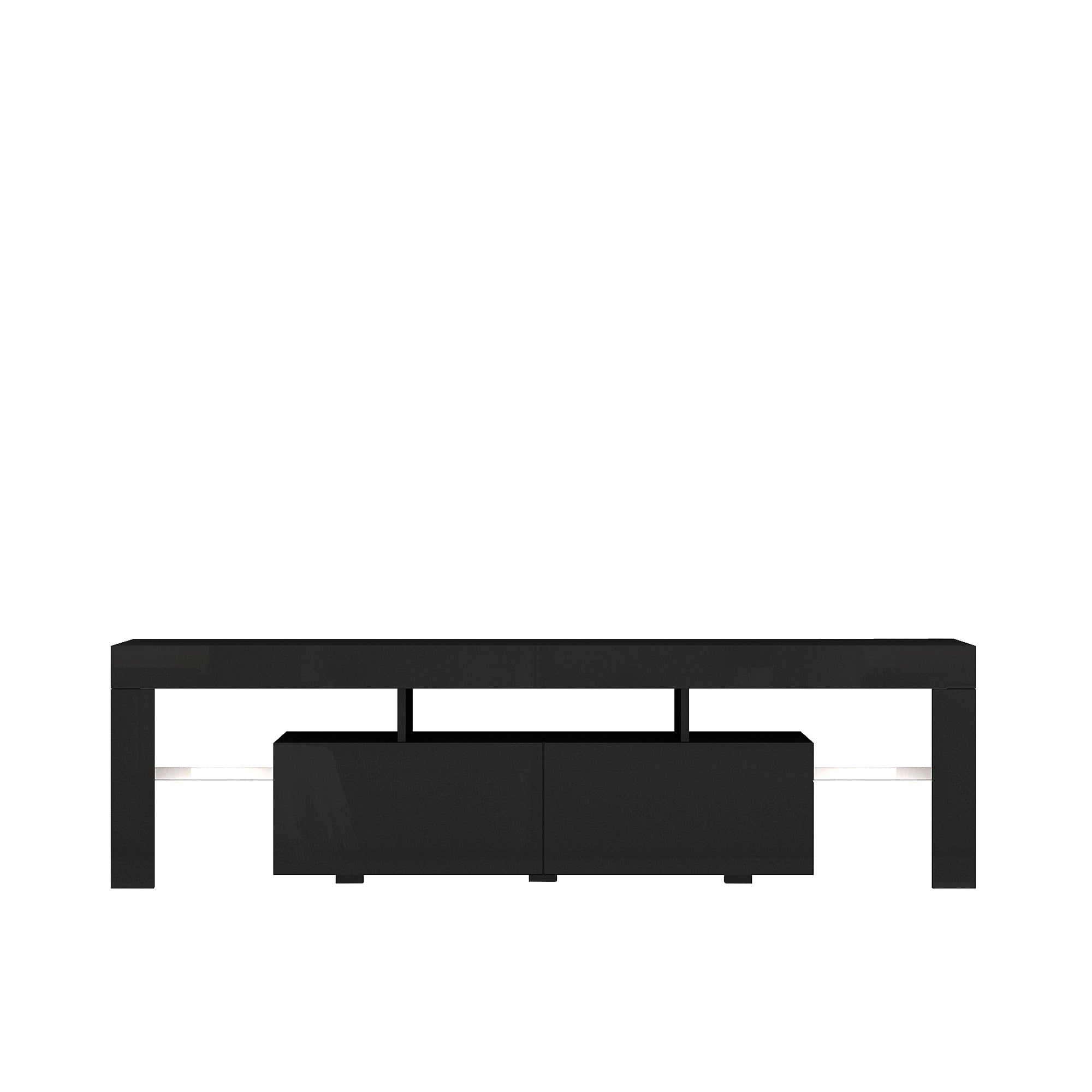 TV Stand LED High Gloss Black Storage Cabinet Fits 65