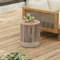 Outdoor Rattan rope & Acacia Wood Side Table - Patio Balcony Furniture for