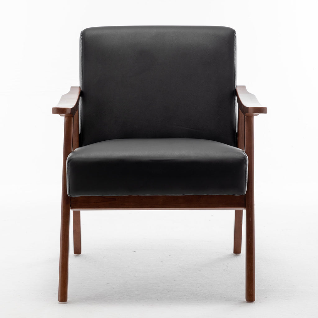 Mid-Century Wingback Accent Chair Black PU Leather 26x31x32