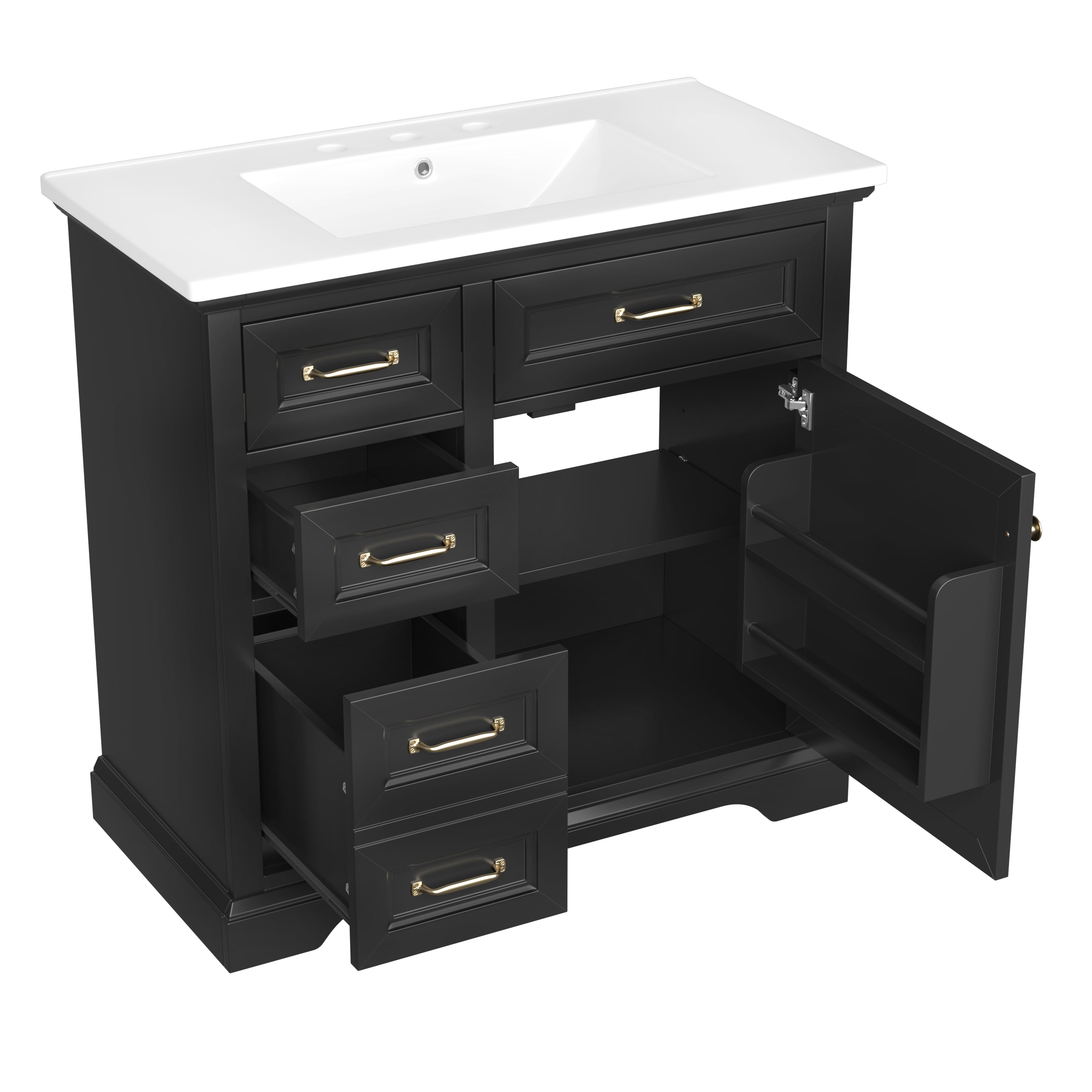 36-Inch Bathroom Vanity with Ceramic Sink Top, 4 Drawers and 1 Soft-Close Door