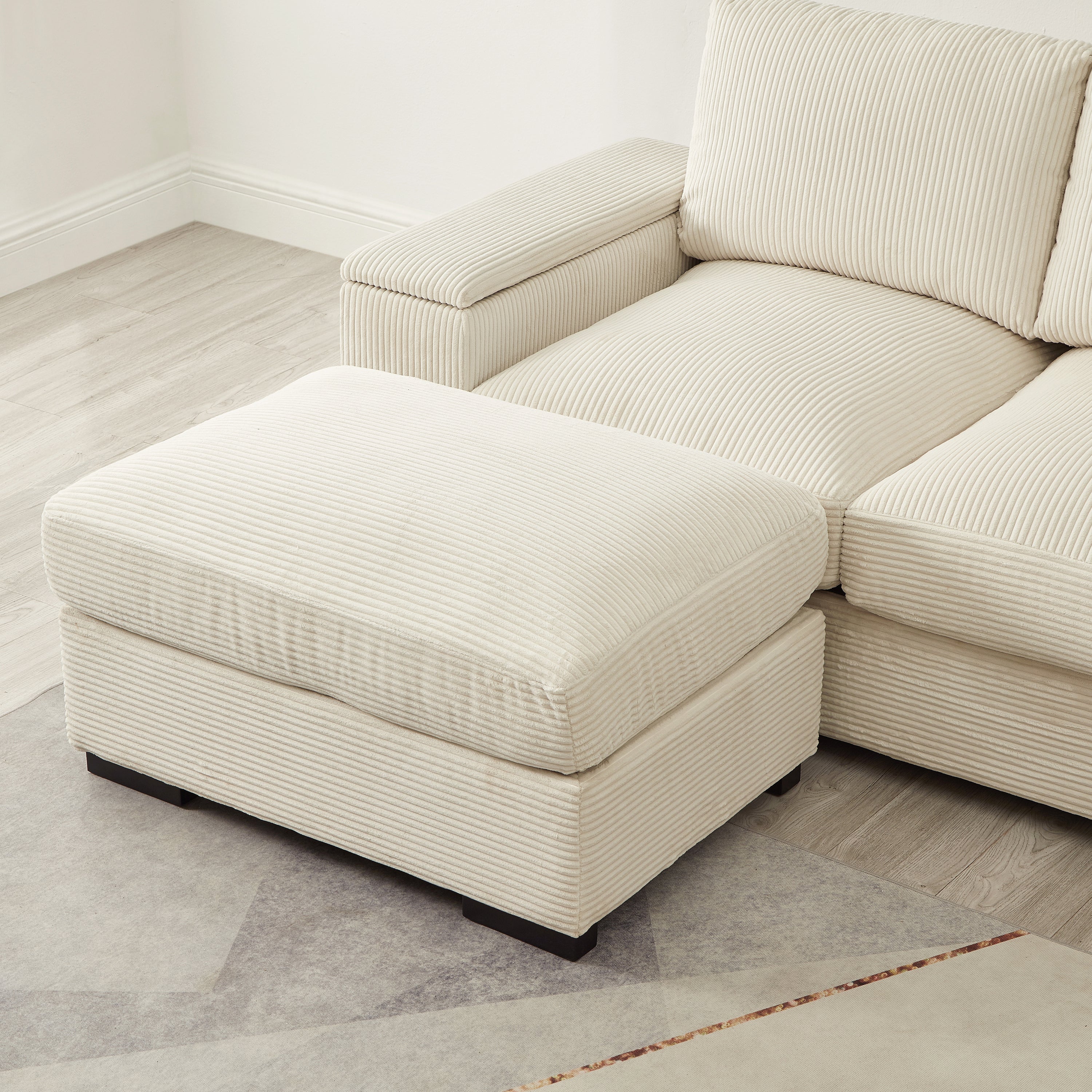 Sectional Sofa U-Shape Corduroy Beige 4 Seat 122 In 2 Ottomans