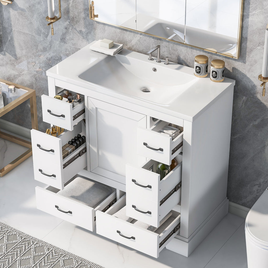 36' Bathroom Vanity with Sink Combo, Six Drawers, Multi-Functional Drawer Div...