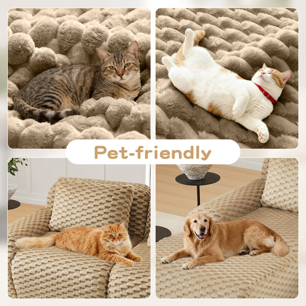 Sectional Sofa Modular Flannelette Camel 2 Seat Curved Footrest