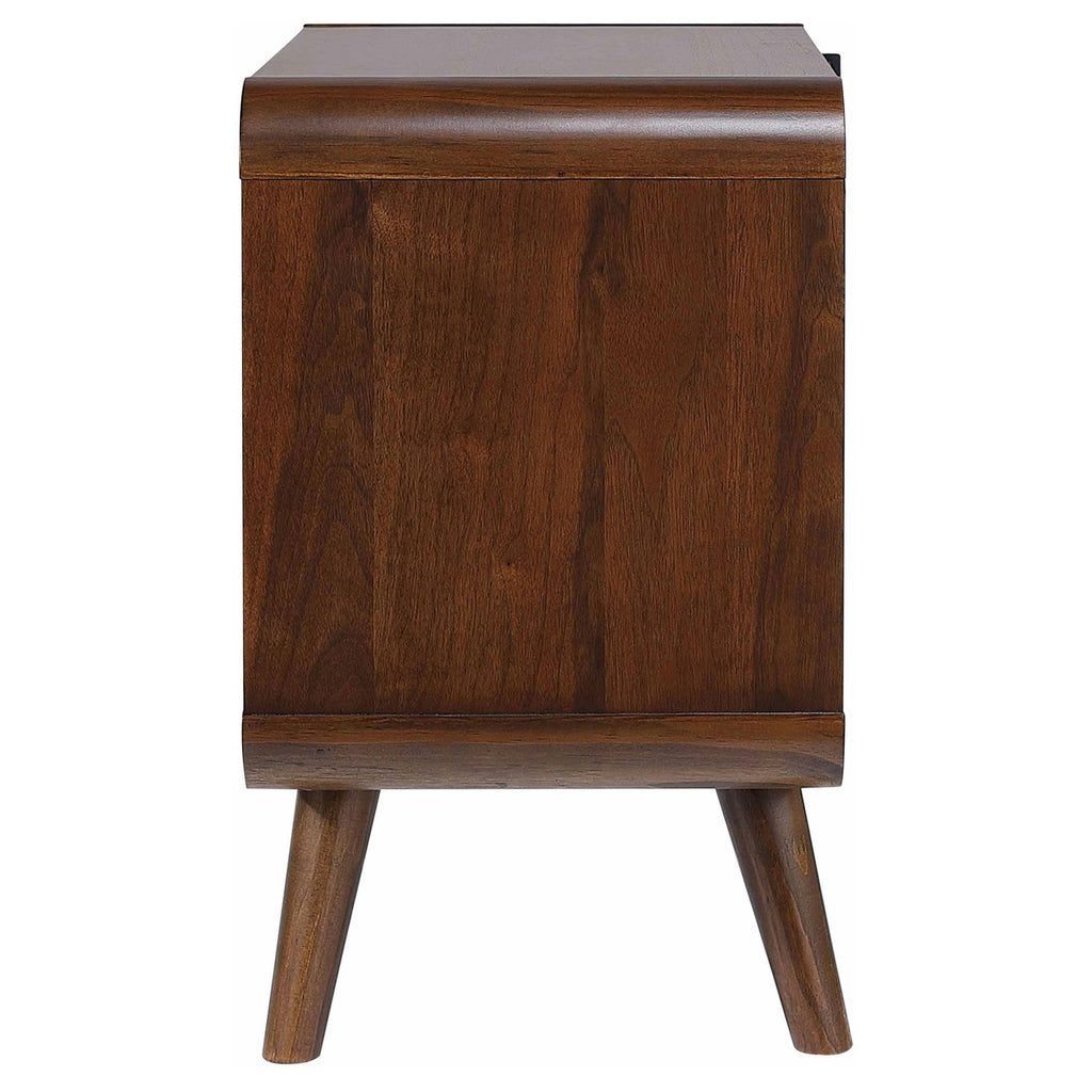 Nightstand Mid-Century Modern Dark Walnut 2-Drawer Gunmetal Hardware 27 In