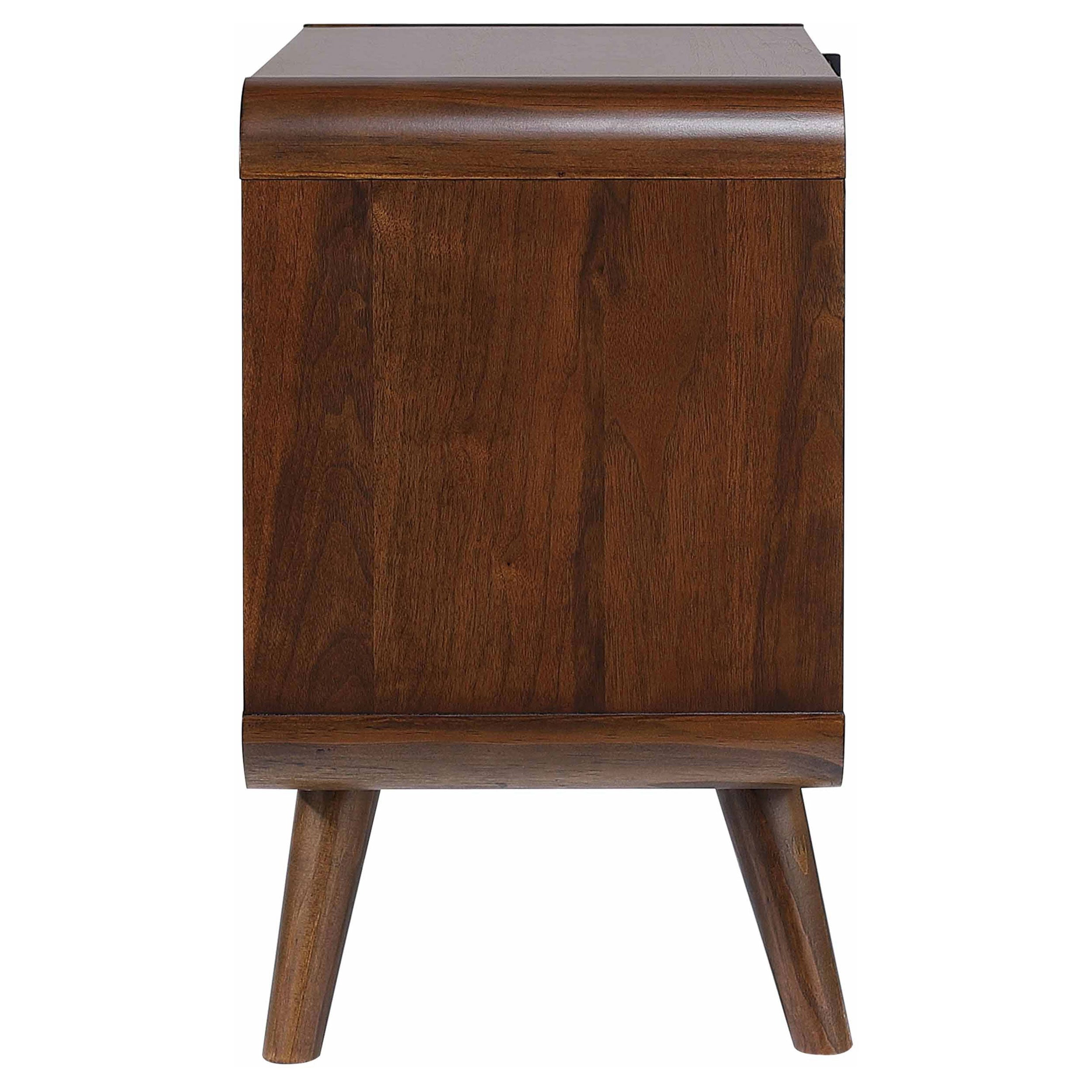 Nightstand Mid-Century Modern Dark Walnut 2-Drawer Gunmetal Hardware 27 In