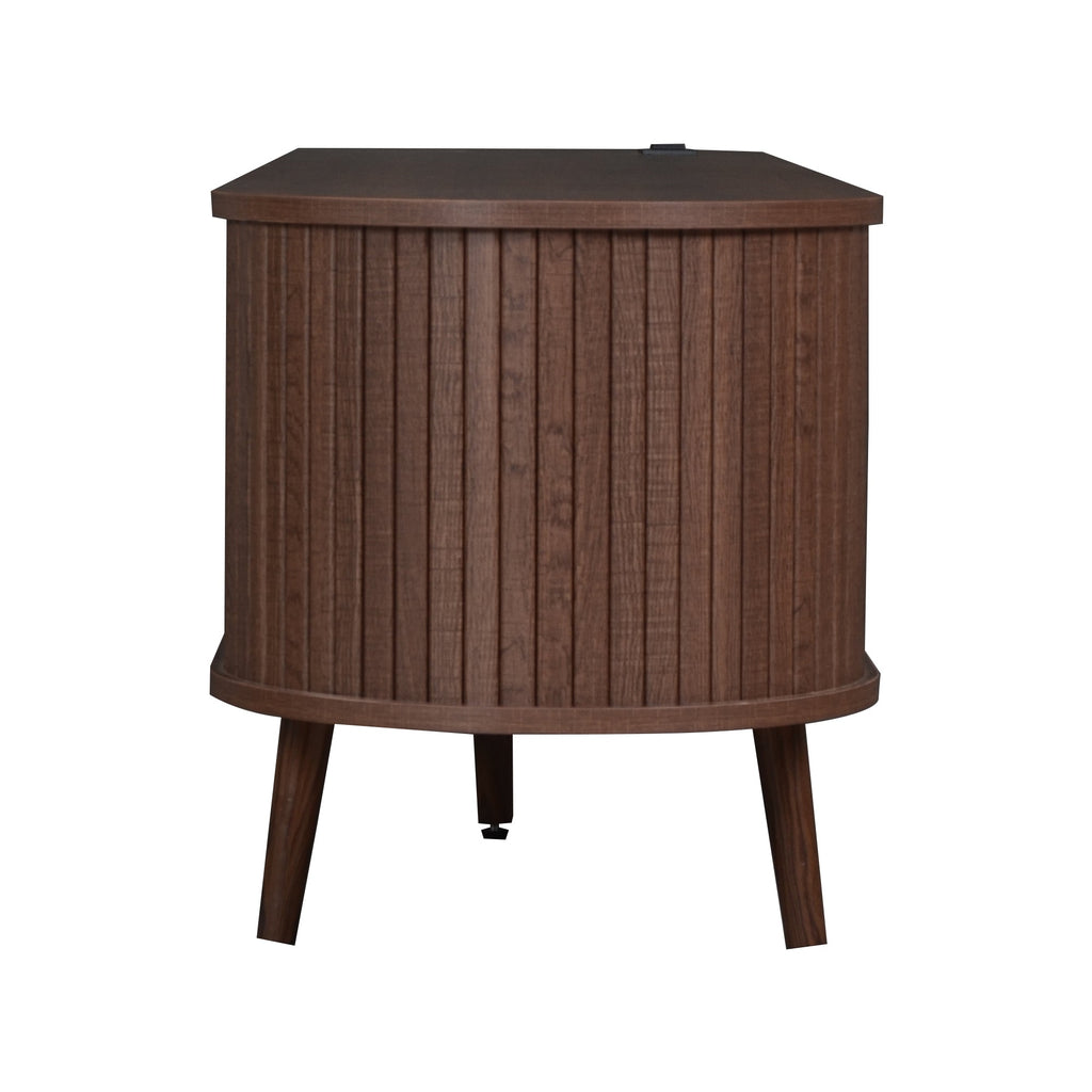 TV Stand Mid-Century Dark Brown MDF Tambour Door 2 AC 2 USB Fits 80 In TV