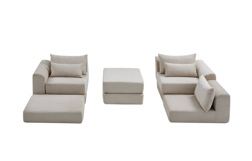 Sectional Sofa L-Shape Fabric Camel 4 Seat 100 In 5 Pillows No Assembly