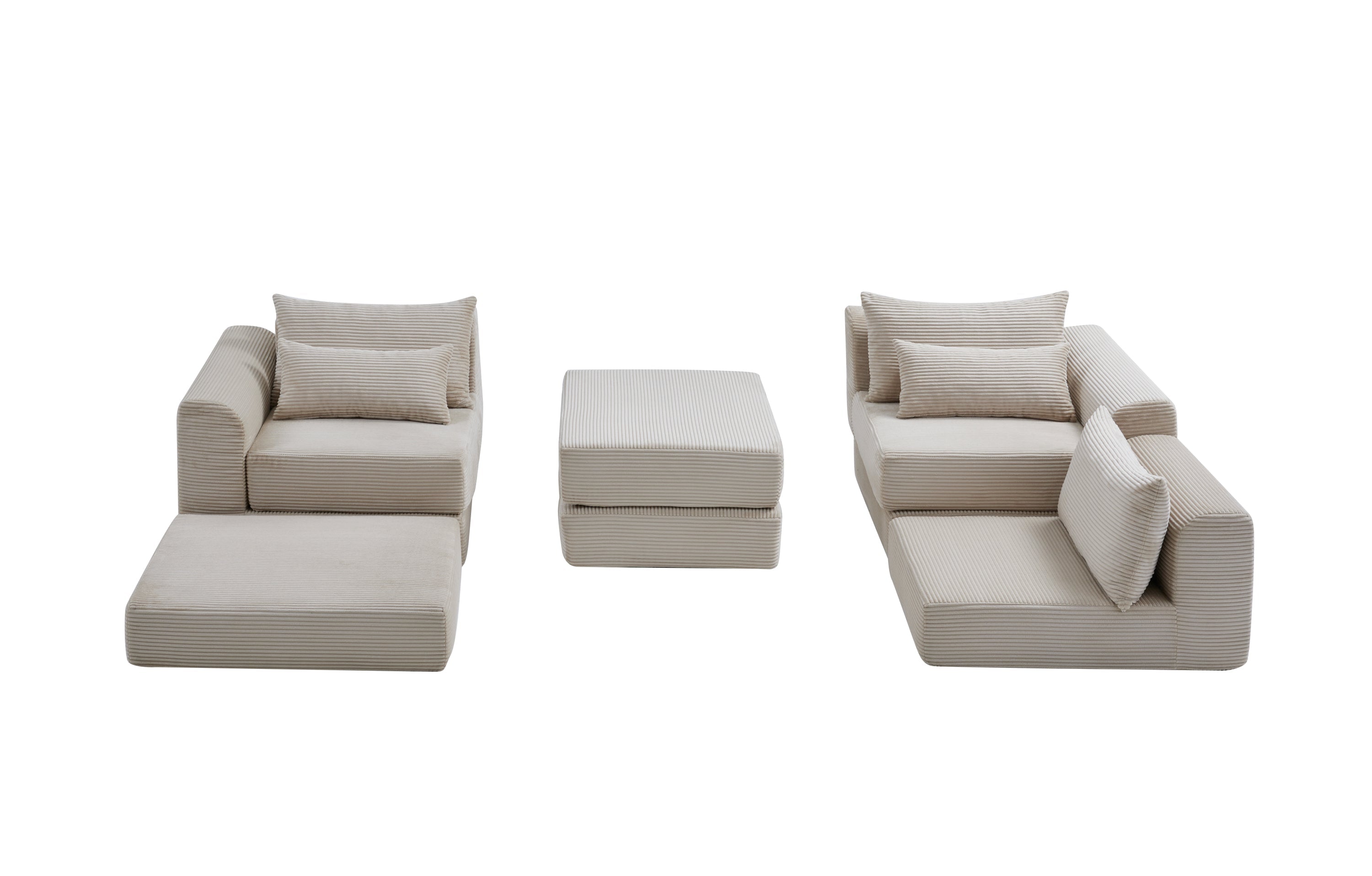 Sectional Sofa L-Shape Fabric Camel 4 Seat 100 In 5 Pillows No Assembly