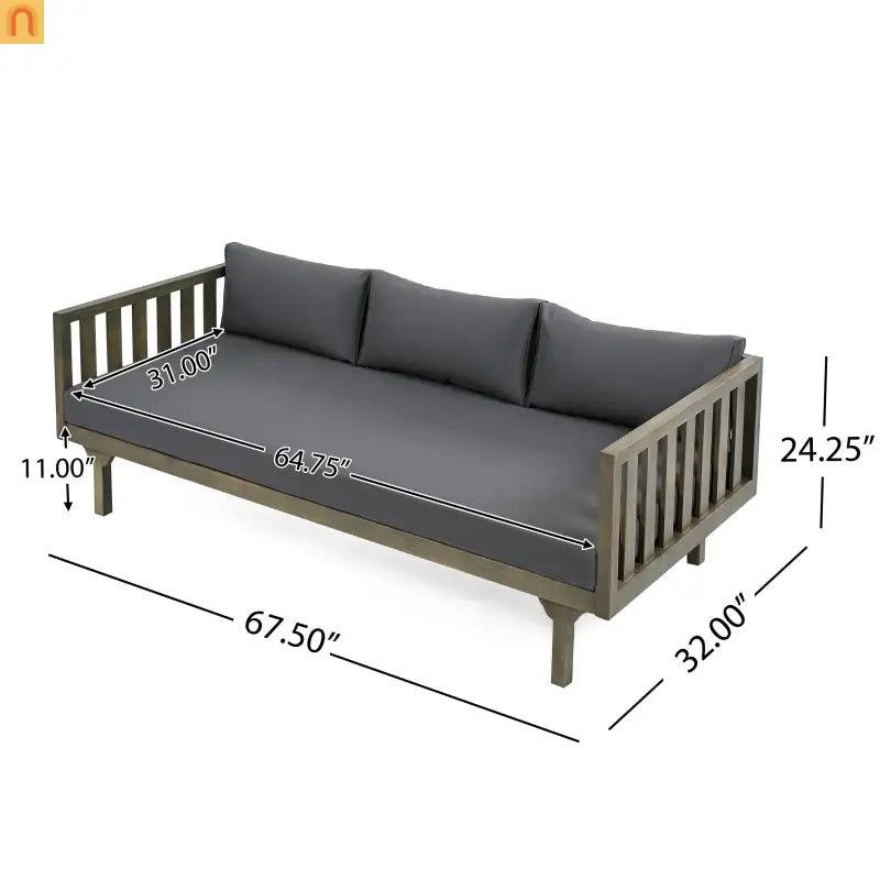 Outdoor Daybed Acacia Wood 3 Seat Gray