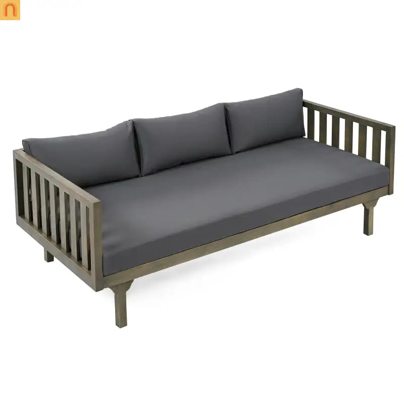 Outdoor Daybed Acacia Wood 3 Seat Gray