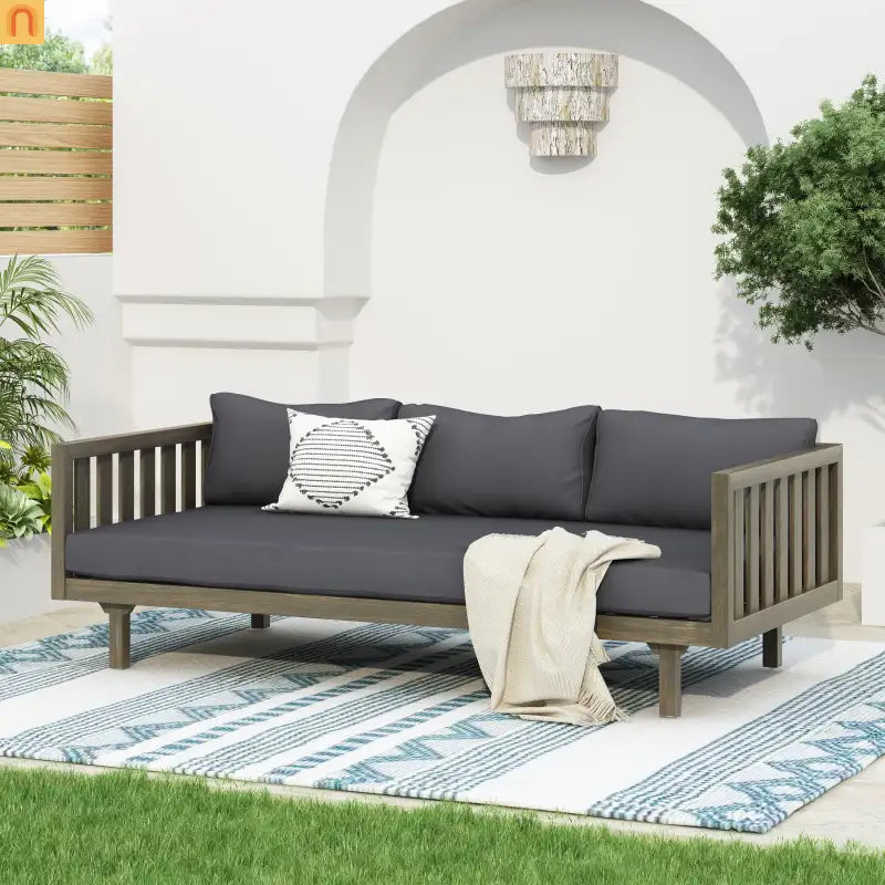 Outdoor Daybed Acacia Wood 3 Seat Gray
