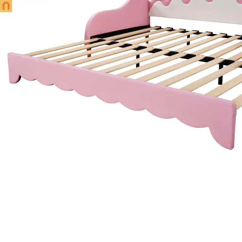Twin Bed Frame Pink Crown Headboard LED Remote