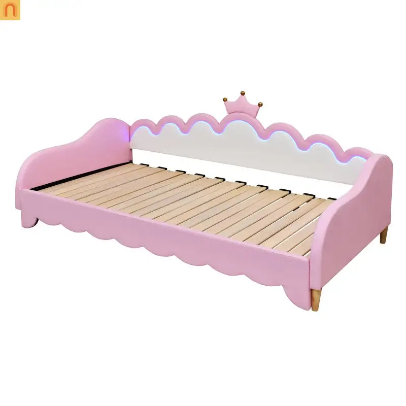 Twin Bed Frame Pink Crown Headboard LED Remote