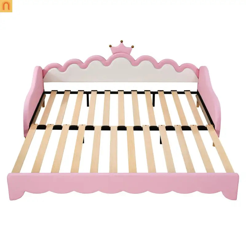 Twin Bed Frame Pink Crown Headboard LED Remote