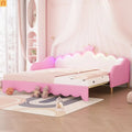 Twin Bed Frame Pink Crown Headboard LED Remote