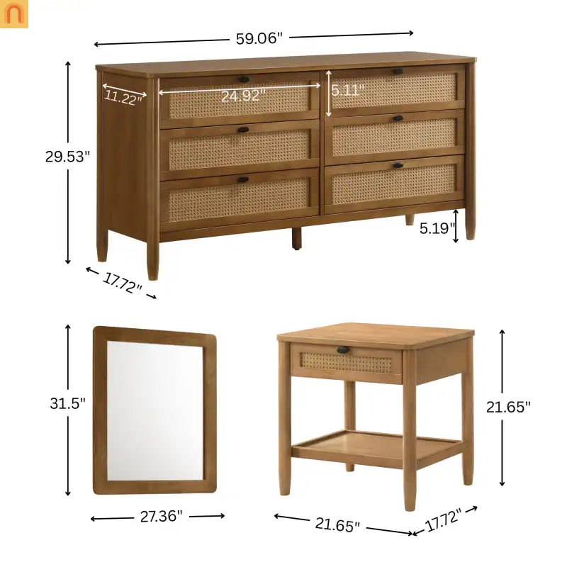 Bedroom Set Queen Walnut Corduroy Headboard Dresser Nightstand 5pc