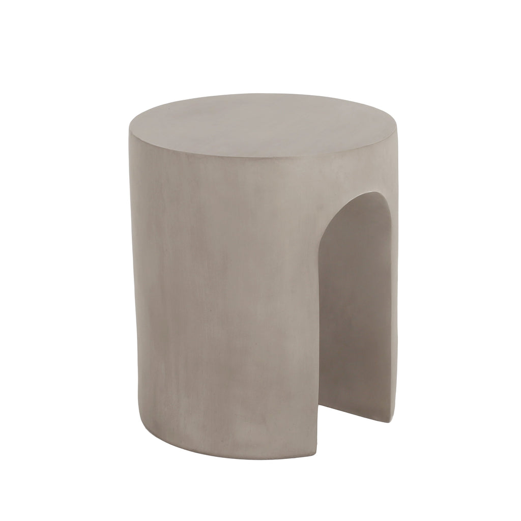Outdoor Side Table Round Concrete Light Gray U-Shape Base 16in