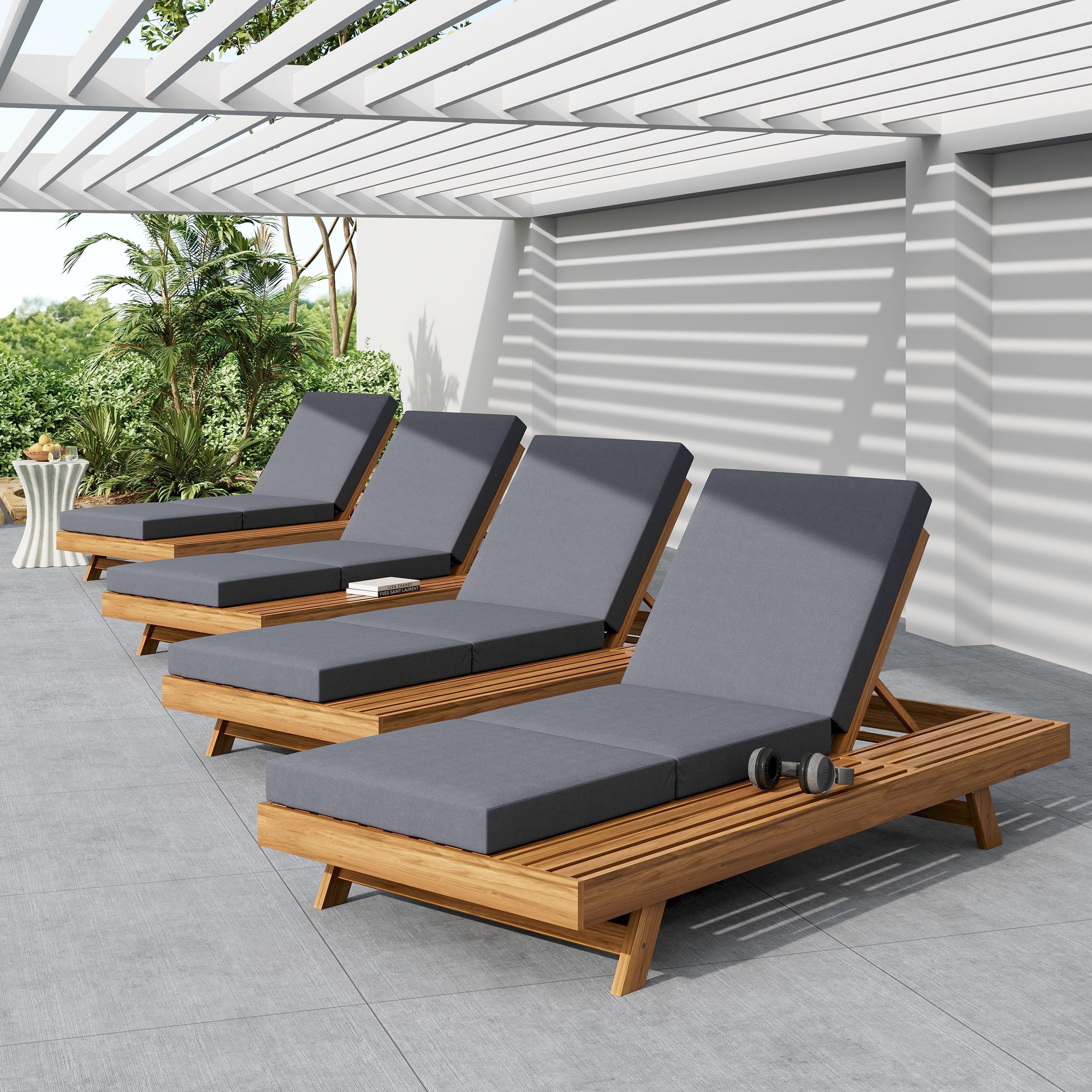 Chaise Lounge Acacia Wood Teak 79" 4 Position Adjustable