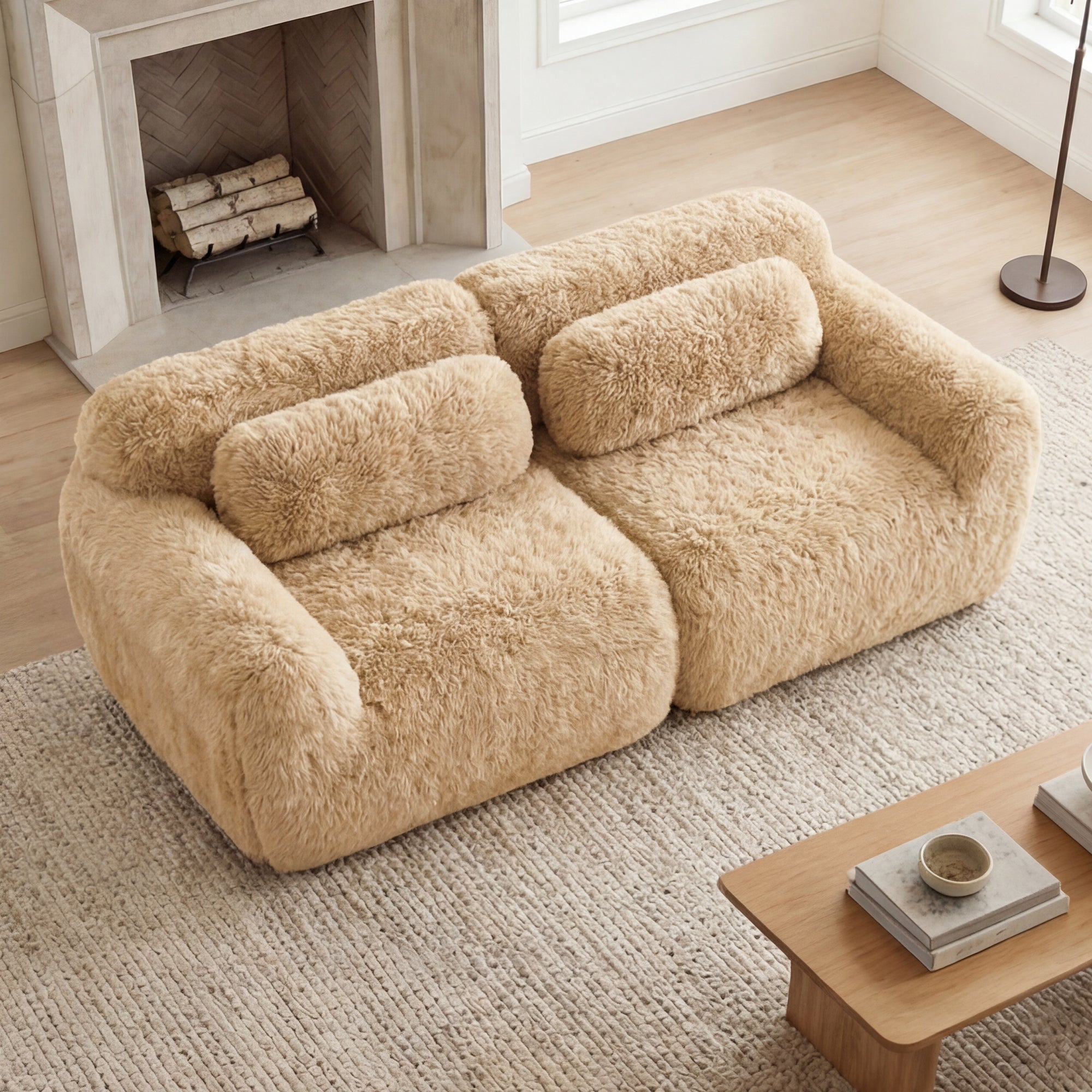 LoveSeat Modular Plush Light Khaki 2 Seat Non-Slip
