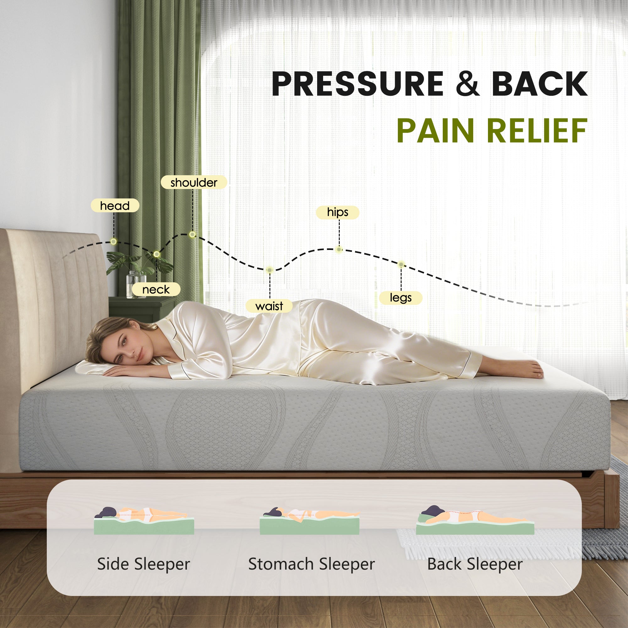 Mattress Memory Foam White Queen 10in Gel Cooling Layers