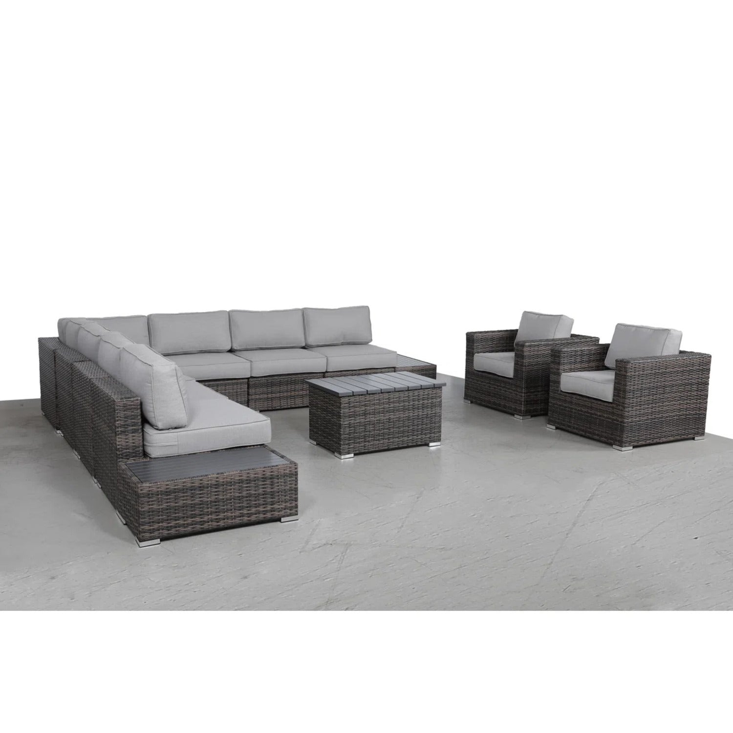 Outdoor Wicker Sofa Set 12pc Brown Aluminum Seats 8