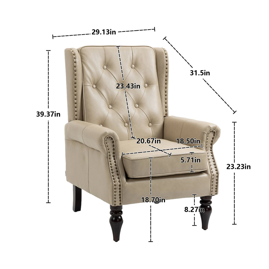 Accent Lounge Chair PU Leather Camel Rubber Wood Legs Sinuous Springs 250 LB