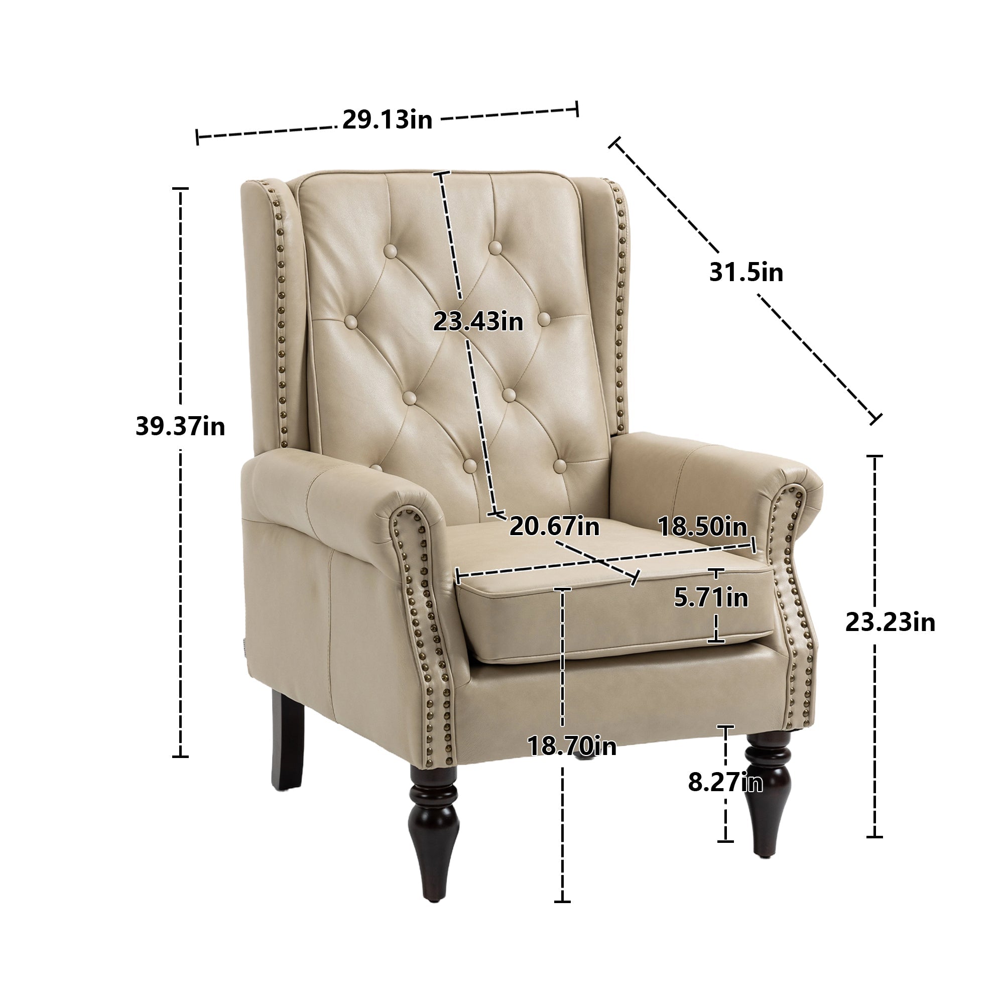 Accent Lounge Chair PU Leather Camel Rubber Wood Legs Sinuous Springs 250 LB