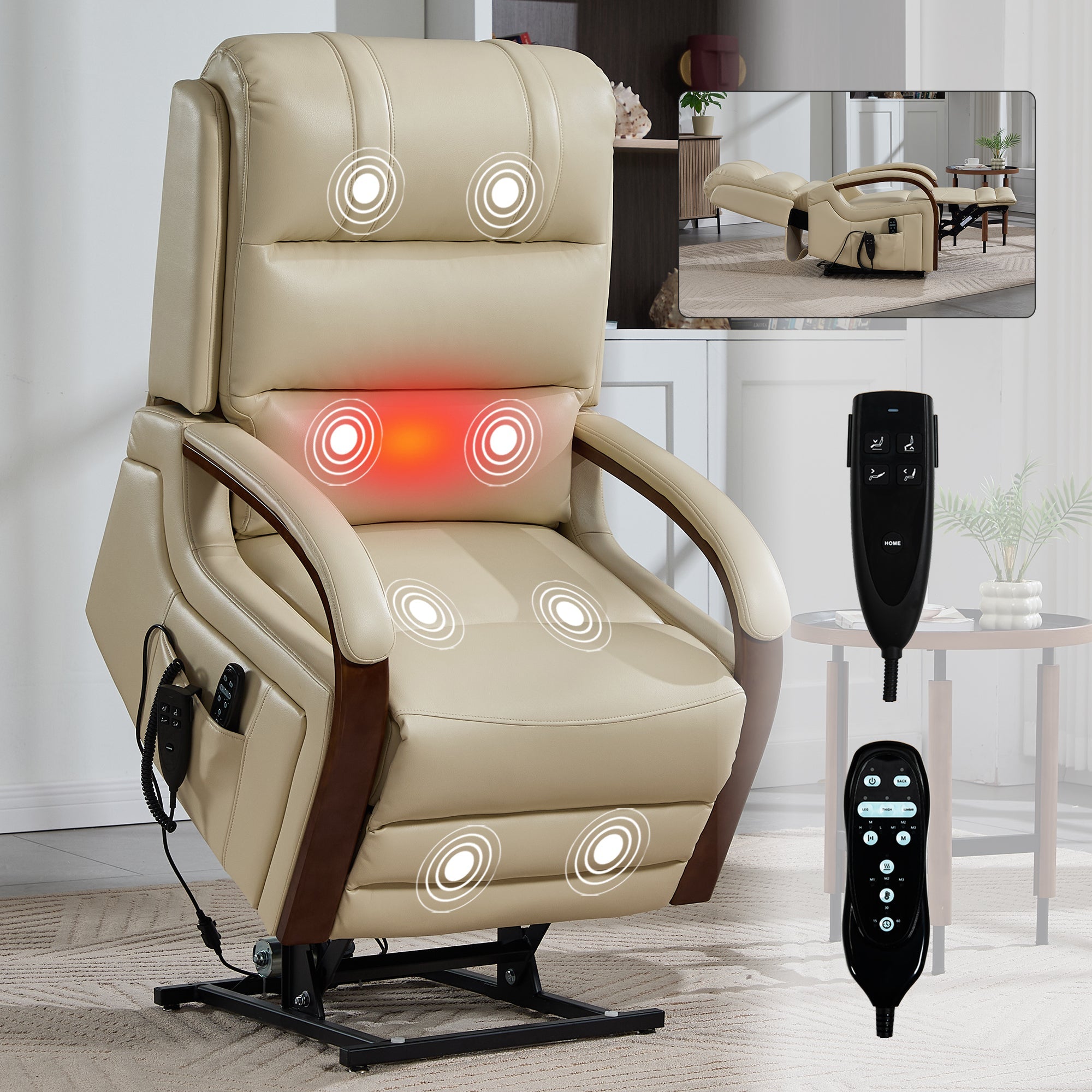 Lift Recliner Chair Power Chenille Beige Heat Massage 350lb