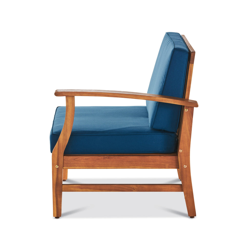 PERLA 6-Piece Outdoor Sectional Sofa Set, Acacia Wood Frame, Blue Cushions