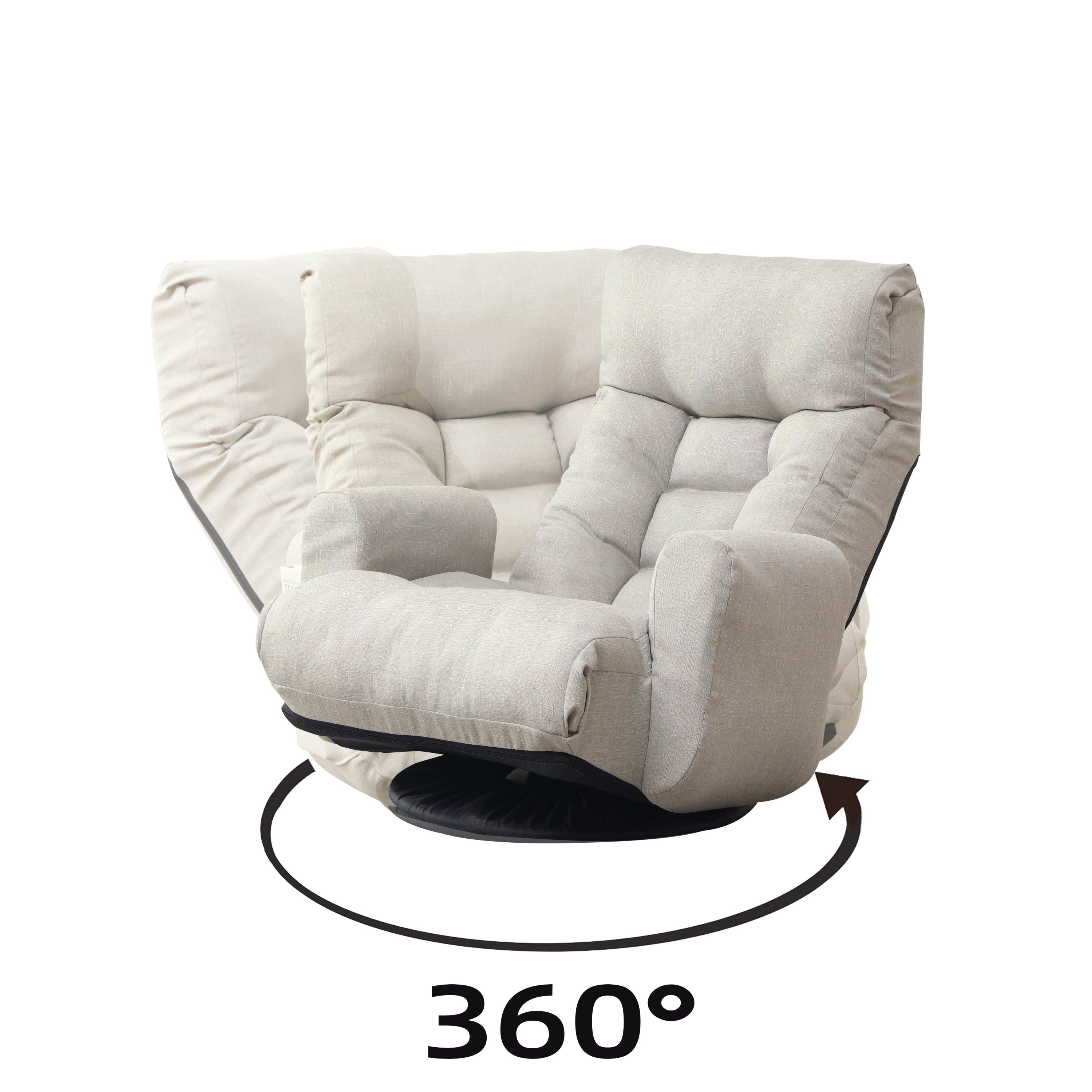 Floor Gaming Lounge Chair Swivel 360 Linen Gray 5-Position Adjustable 31x43 In