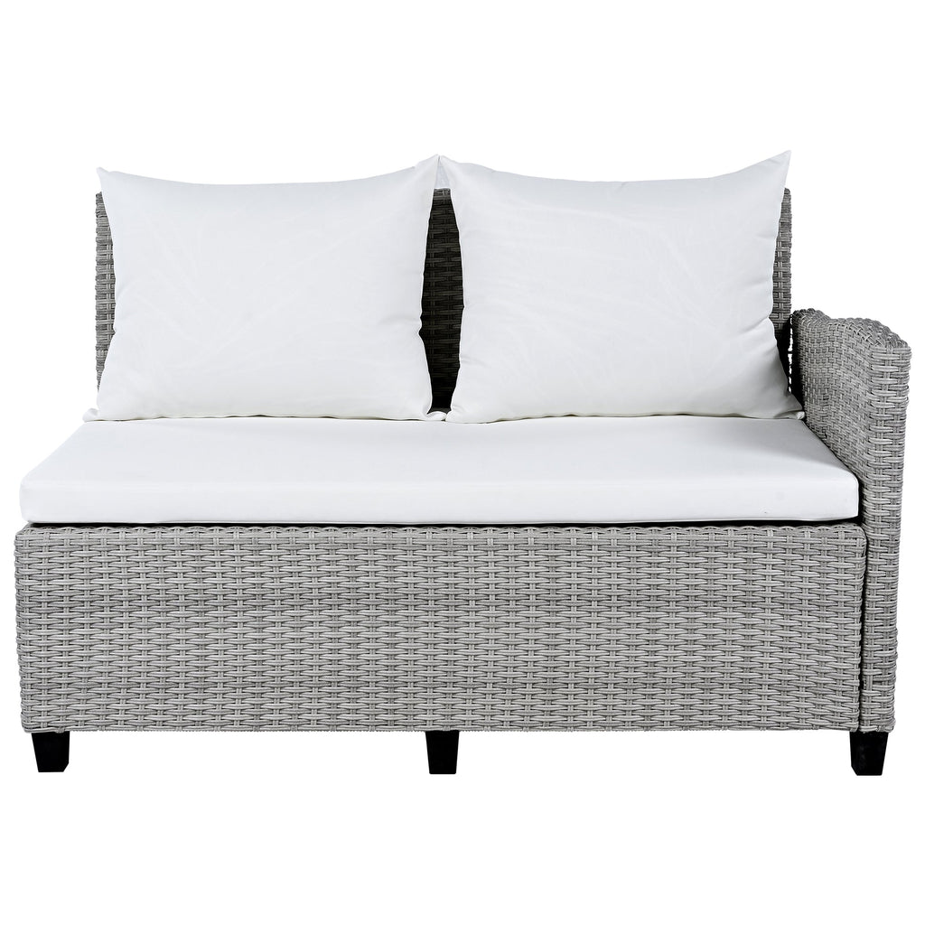 Outdoor Sectional Set PE Rattan Steel White 5 Piece Seats 7 Extendable