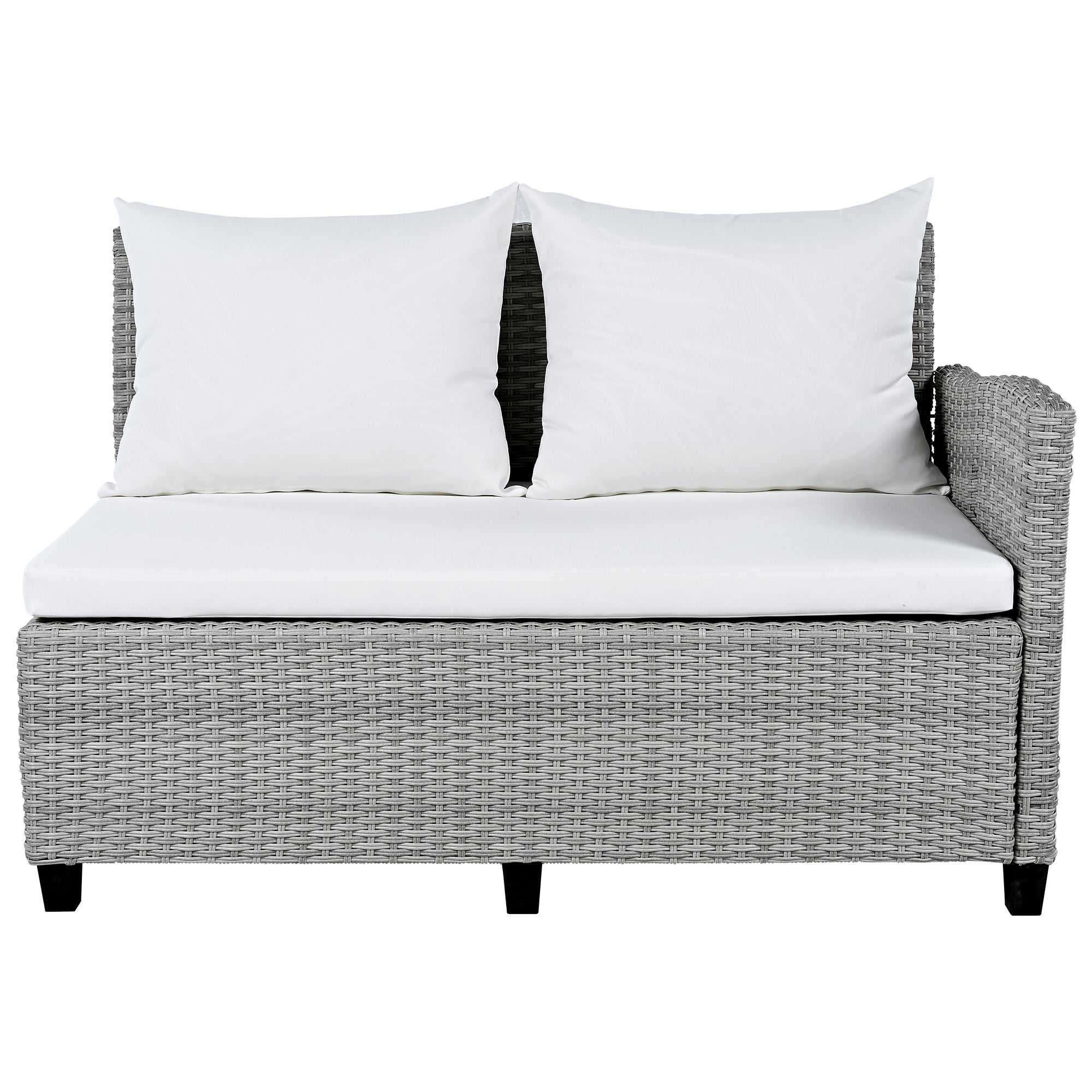 Outdoor Sectional Set PE Rattan Steel White 5 Piece Seats 7 Extendable