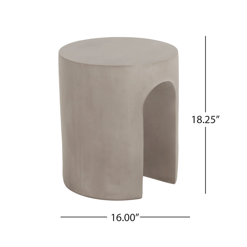 Outdoor Side Table Round Concrete Light Gray U-Shape Base 16in