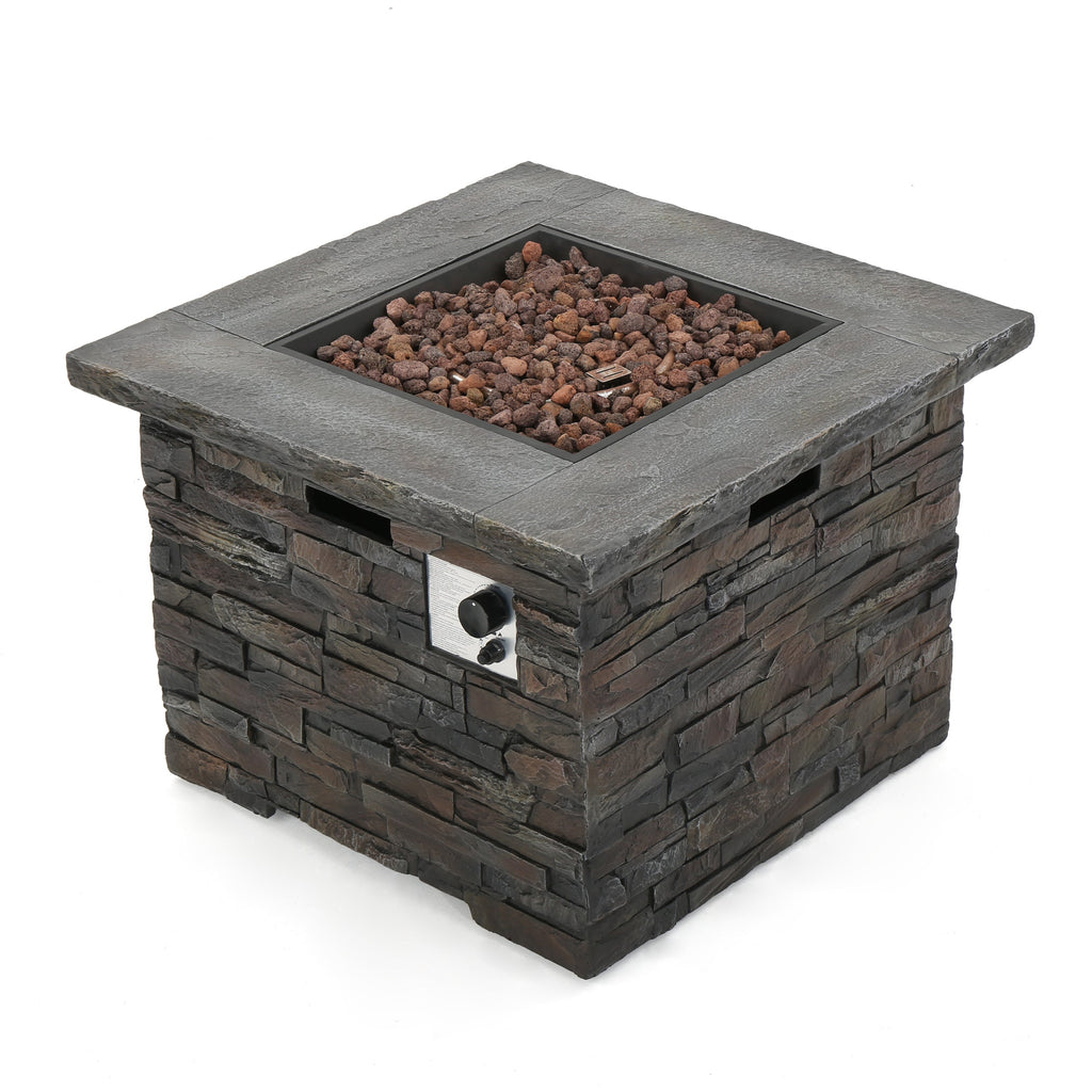 33 in Square MGO Fire Pit 40,000 BTU, Stone Gray Finish with Built-In Tank Space