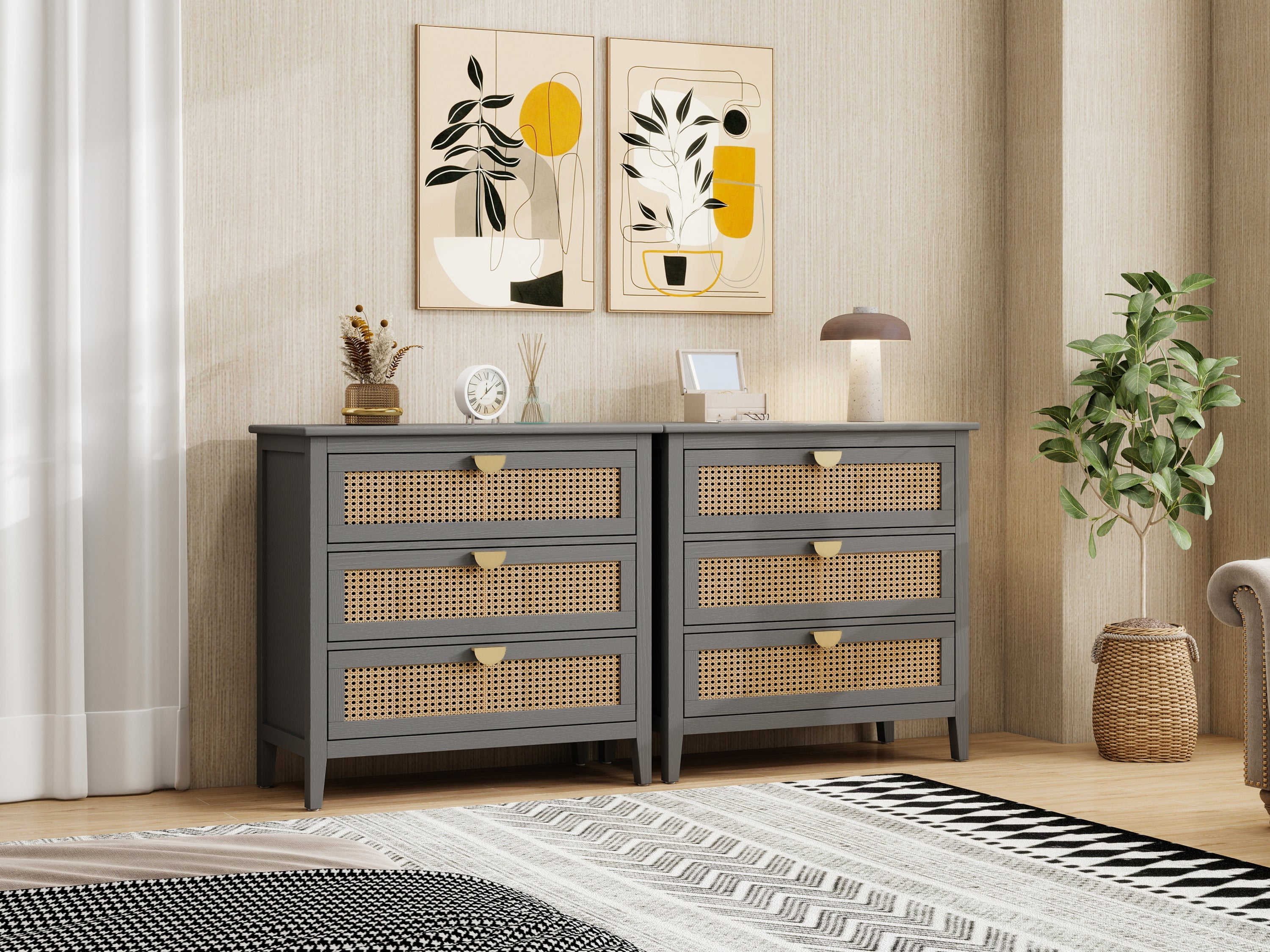 3-Drawer Cabinet - Natural Rattan - Suitable for Bedroom, Living Room, or Study